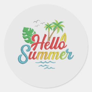 Hello Summer with style and enthusiasm Classic Round Sticker