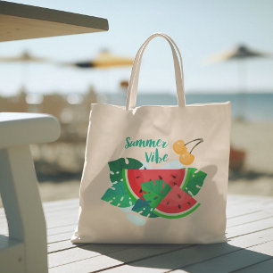 Hello Summer with typography Tropical Tote Bag