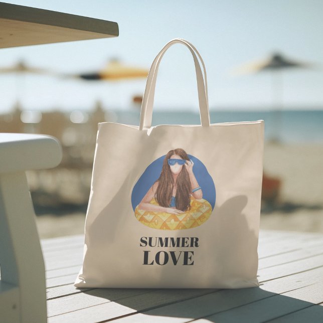Hello Summer with typography Tropical Tote Bag (hello summer, beach tote bag, vacation tote bag, school tote bag, colorful typography, gift for her)