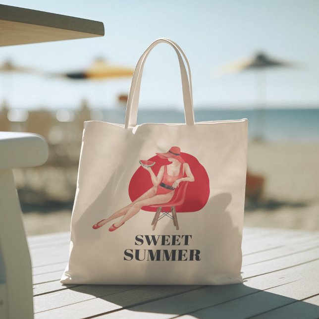 Hello Summer with typography Tropical Tote Bag (hello summer, beach tote bag, vacation tote bag, school tote bag, colorful typography, gift for her)
