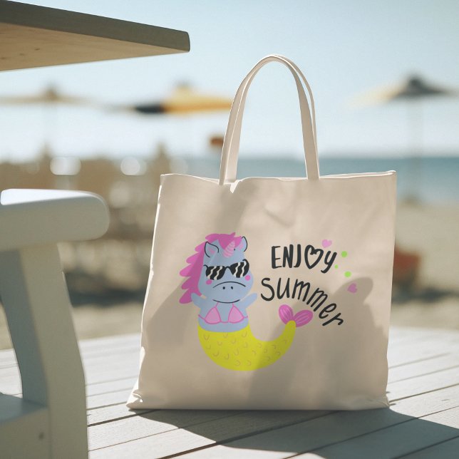 Hello Summer with typography Tropical Tote Bag (hello summer, beach tote bag, vacation tote bag, school tote bag, colorful typography, gift for her)
