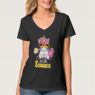 Hello Summer Women Unicorn With Retro Sunglass Hol T-Shirt