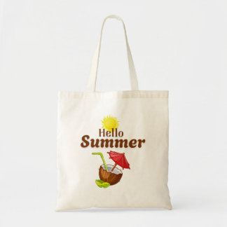 Hello Summer Yellow Sun Coconut Red Umbrella Tote Bag