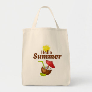 Hello Summer Yellow Sun Coconut Red Umbrella Tote Bag