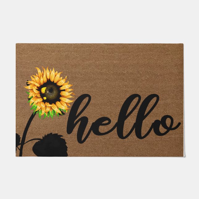  Hello Sunflower Design Mat, Adorable Sunflower Doormat (Front)