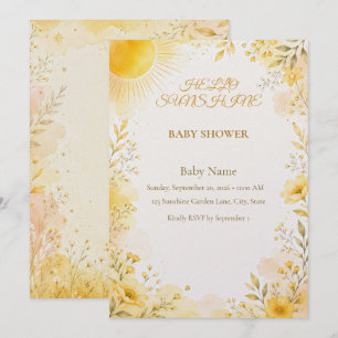 Hello Sunshine Baby Shower Invitation Simple Sun