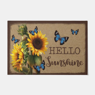 Hello Sunshine Blue Butterfly Vs Sunflower Doormat
