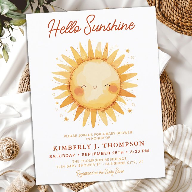 Hello Sunshine Boho Gender Neutral Baby Shower Invitation Postcard (Creator Uploaded)