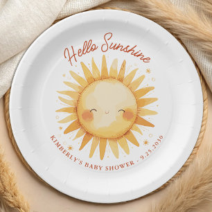 Hello Sunshine Boho Gender Neutral Sun Baby Shower Paper Plate