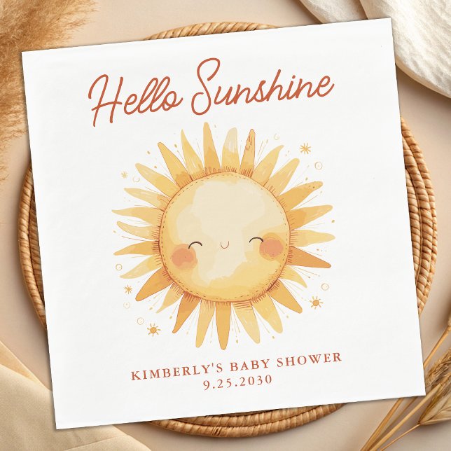 Hello Sunshine Boho Sun Gender Neutral Baby Shower Napkin (Creator Uploaded)