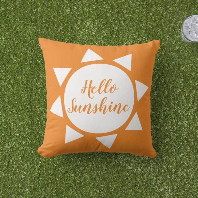 Hello Sunshine cute summer sun custom orange colou Cushion (Grass)