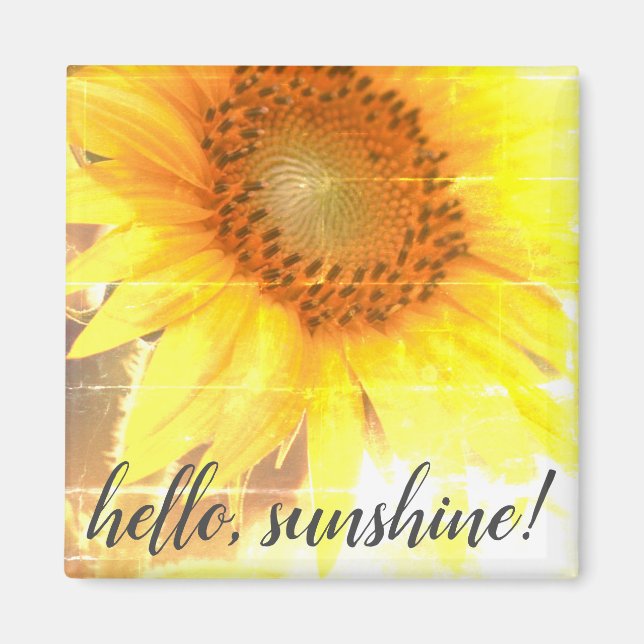 "Hello, Sunshine!" Faded Sunflower Magnet (Front)