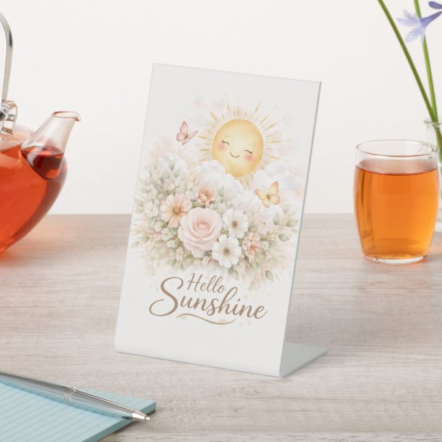 Hello Sunshine Floral Tabletop Sign – Spring Party (In SItu)