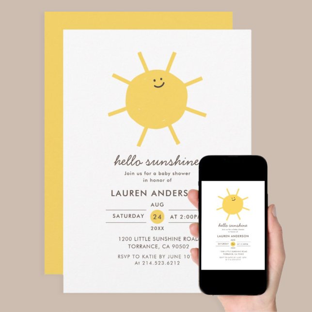 Hello Sunshine Gender Neutral Baby Shower  Invitation (Creator Uploaded)