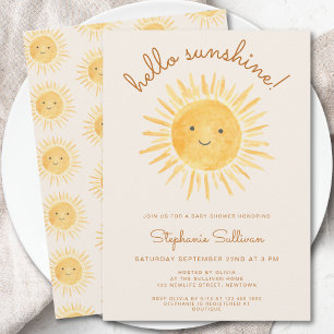 Hello Sunshine Gender-Neutral Boho Baby Shower Invitation