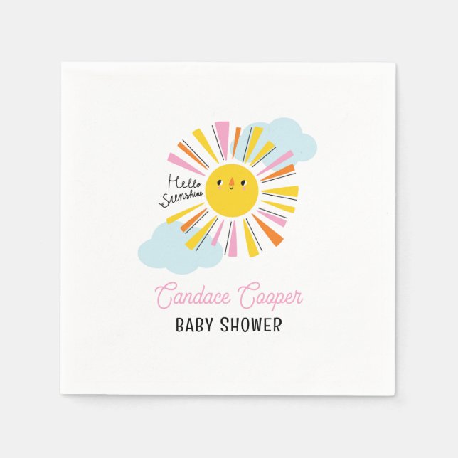Hello Sunshine Girl Baby Shower Napkins (Front)