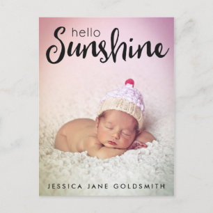 Hello Sunshine Lettering Photo Birth Announcement Postcard