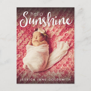 Hello Sunshine Lettering Photo Birth Announcement Postcard