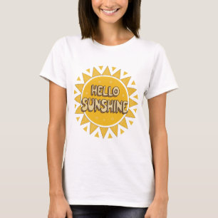 Hello Sunshine Lettering Yellow Sun Text Design T- T-Shirt