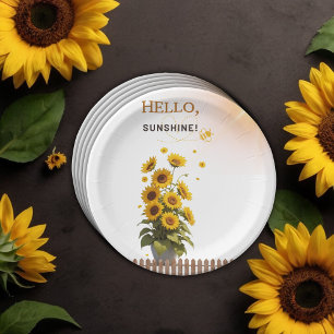Hello Sunshine Sunflower Garden Baby Shower Paper Plate