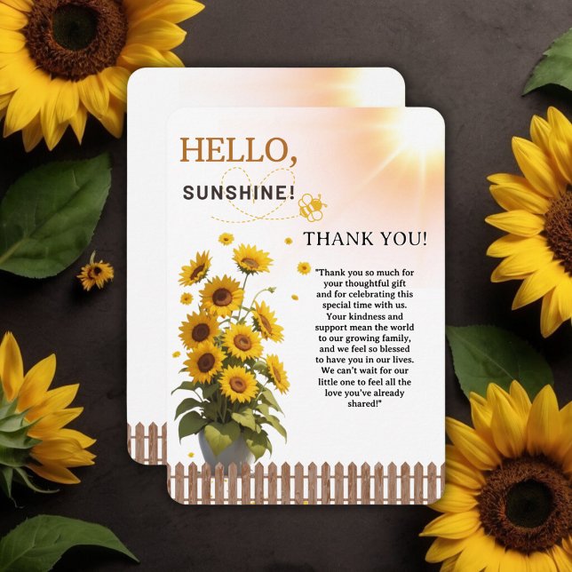 Hello Sunshine Sunflower Garden Baby Shower Thank You Card (Creator Uploaded)