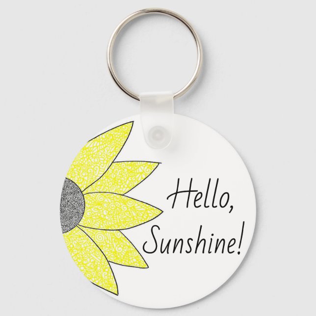 "Hello, Sunshine!" Sunflower Keychain (Front)