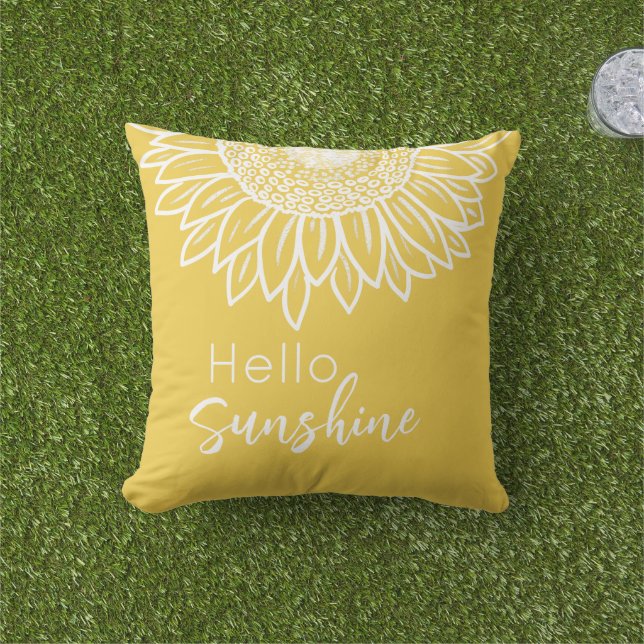 Hello Sunshine Sunflower Outdoor Pillow (Grass)
