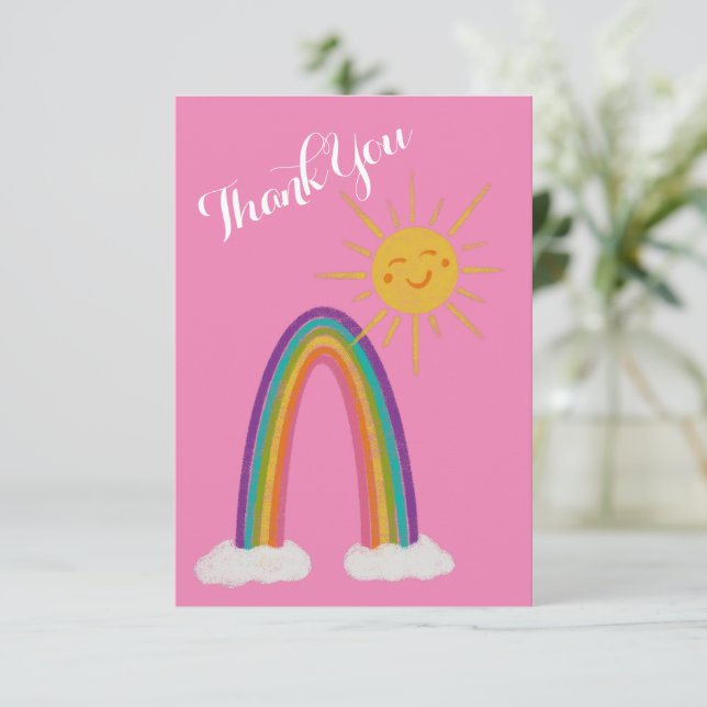 Hello Sunshine with Rainbow Thank You Card (Standing Front)