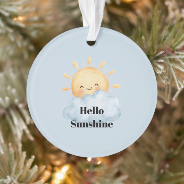 Hello Sunshine Yellow Happy Sun Cloud Christmas Ornament (Tree)