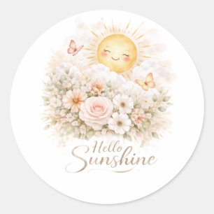 Hello Sunshiny – Cute Positive Sunshine Quote Classic Round Sticker