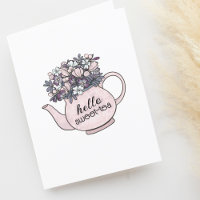 Hello Sweetie Teapot with Flowers Blank