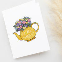 Hello Sweetie Teapots with Flowers Blank