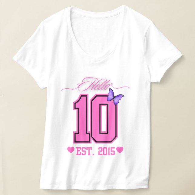 Hello Ten Digits Cute Coquette 10th Birthday Girl T-Shirt (Laydown)