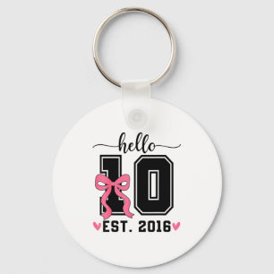 Hello ten est 2016 bow 10th birthday double digits key ring
