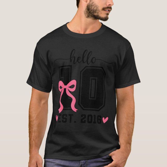 Hello ten est 2016 bow 10th birthday double digits T-Shirt (Front)