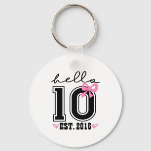 Hello ten est 2016 pink coquette bow 10th birthday key ring
