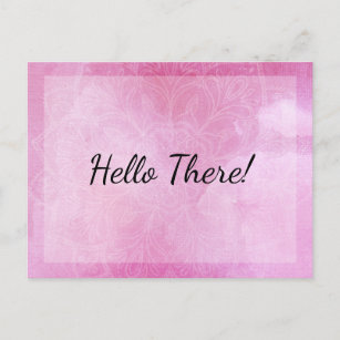"Hello There!" Note, Mandala with Pink Watercolor Postcard