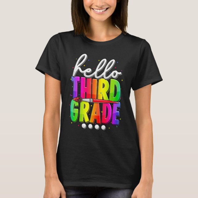 Hello Third 3rd Grade Tie Dye Teacher Student Back T-Shirt (Front)