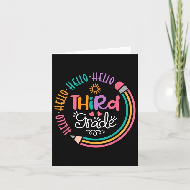 Hello Third Grade 3rd Grade Back To School Kids Te Card (Front)