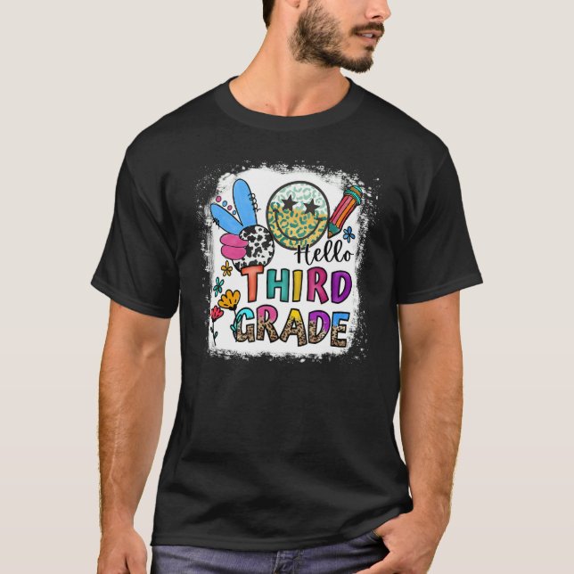Hello Third Grade 3rd Grade Leopard Back To School T-Shirt (Front)