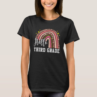 Hello Third Grade 3rd Grade Rainbow Leopard Back T T-Shirt