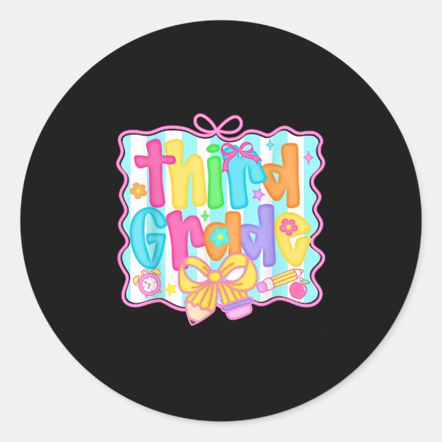 Hello Third Grade 3rd Grade Team Back To School Te Classic Round Sticker (Front)