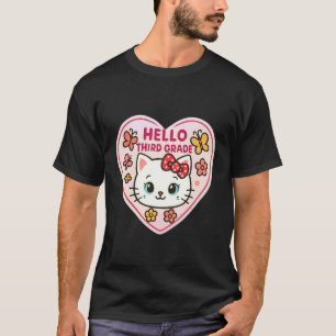 Hello Third Grade 3rd Grader Girl Kitten Cat Back T-Shirt