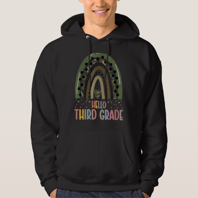 Hello Third Grade Boho Rainbow Back To School Hoodie (Front)