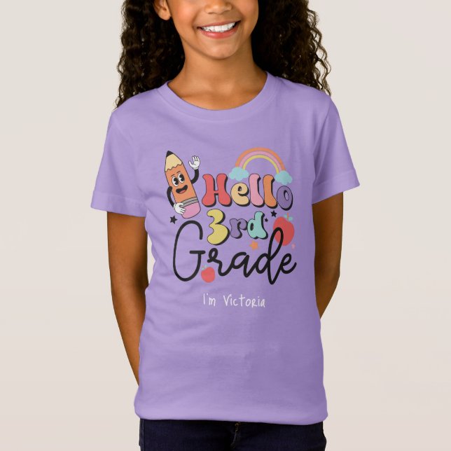 Hello Third Grade Colourful Elementary School T-Shirt (Front)