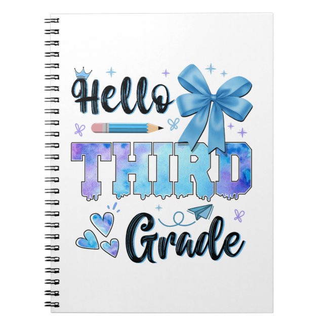 Hello Third Grade First Day of School Coquette  Notebook (Front)
