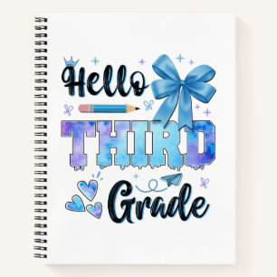 Hello Third Grade First Day of School Coquette Notebook