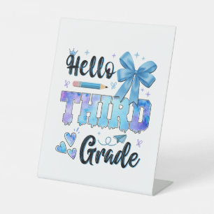 Hello Third Grade First Day of School Coquette Pedestal Sign