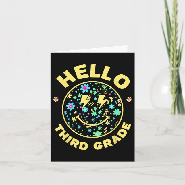 Hello Third Grade Happy Face 3rd Grade Squad Back  Card (Front)