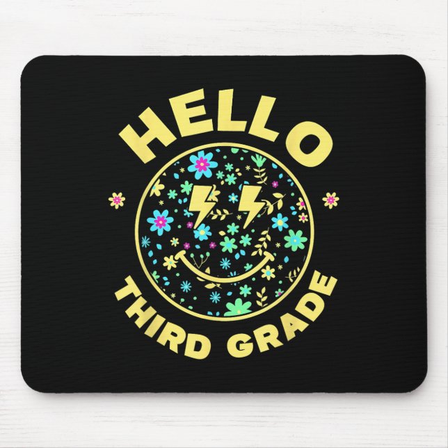 Hello Third Grade Happy Face 3rd Grade Squad Back  Mouse Pad (Front)